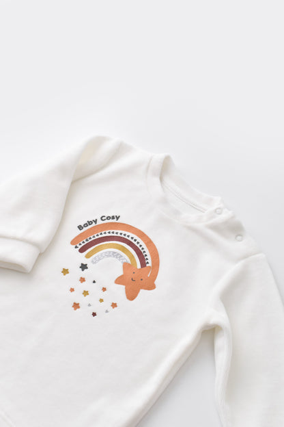 Set Curcubeu cu bluzita cu maneca lunga si pantaloni lungi din 80%bumbac organic si 20% poliester - Ecru, BabyCosy