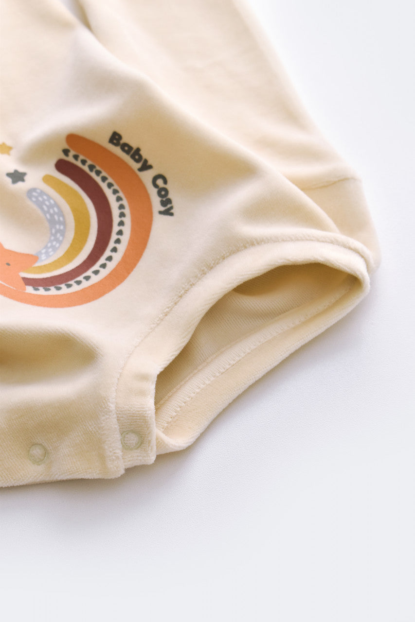 Set Curcubeu cu bluzita cu maneca lunga si pantaloni lungi din 80%bumbac organic si 20% poliester - Crem, BabyCosy