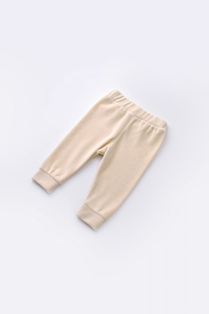 Set Curcubeu cu bluzita cu maneca lunga si pantaloni lungi din 80%bumbac organic si 20% poliester - Crem, BabyCosy
