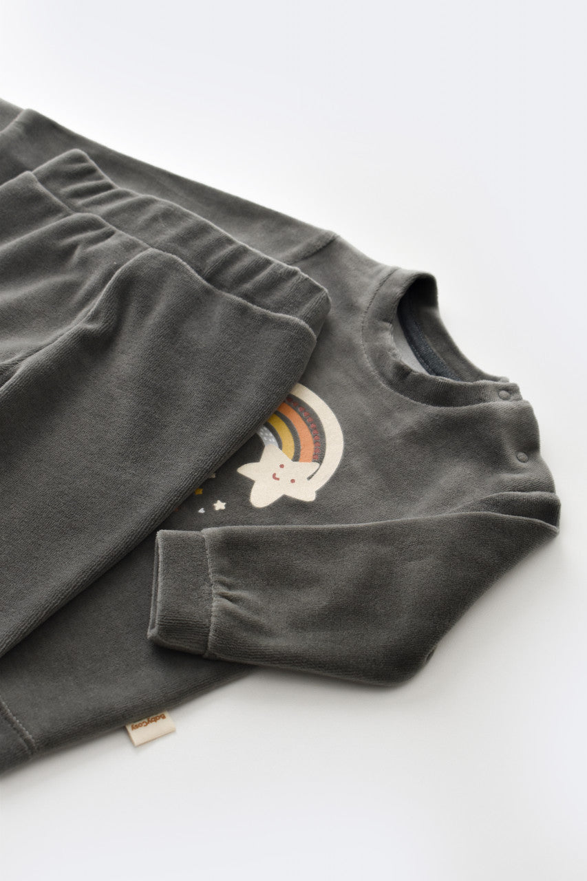 Set Curcubeu cu bluzita cu maneca lunga si pantaloni lungi din 80%bumbac organic si 20% poliester - Antracit, BabyCosy