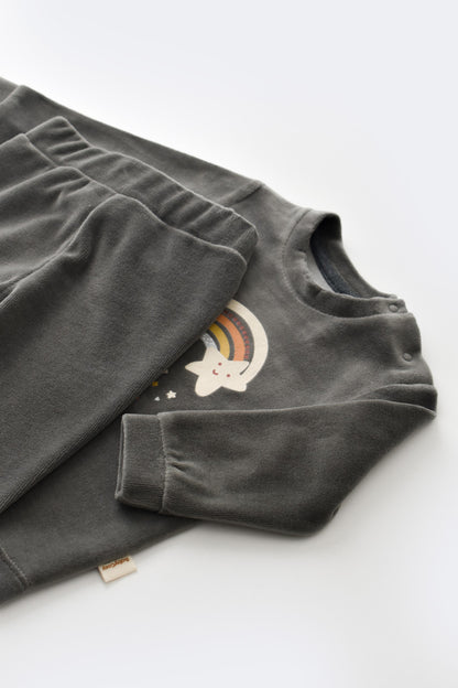Set Curcubeu cu bluzita cu maneca lunga si pantaloni lungi din 80%bumbac organic si 20% poliester - Antracit, BabyCosy