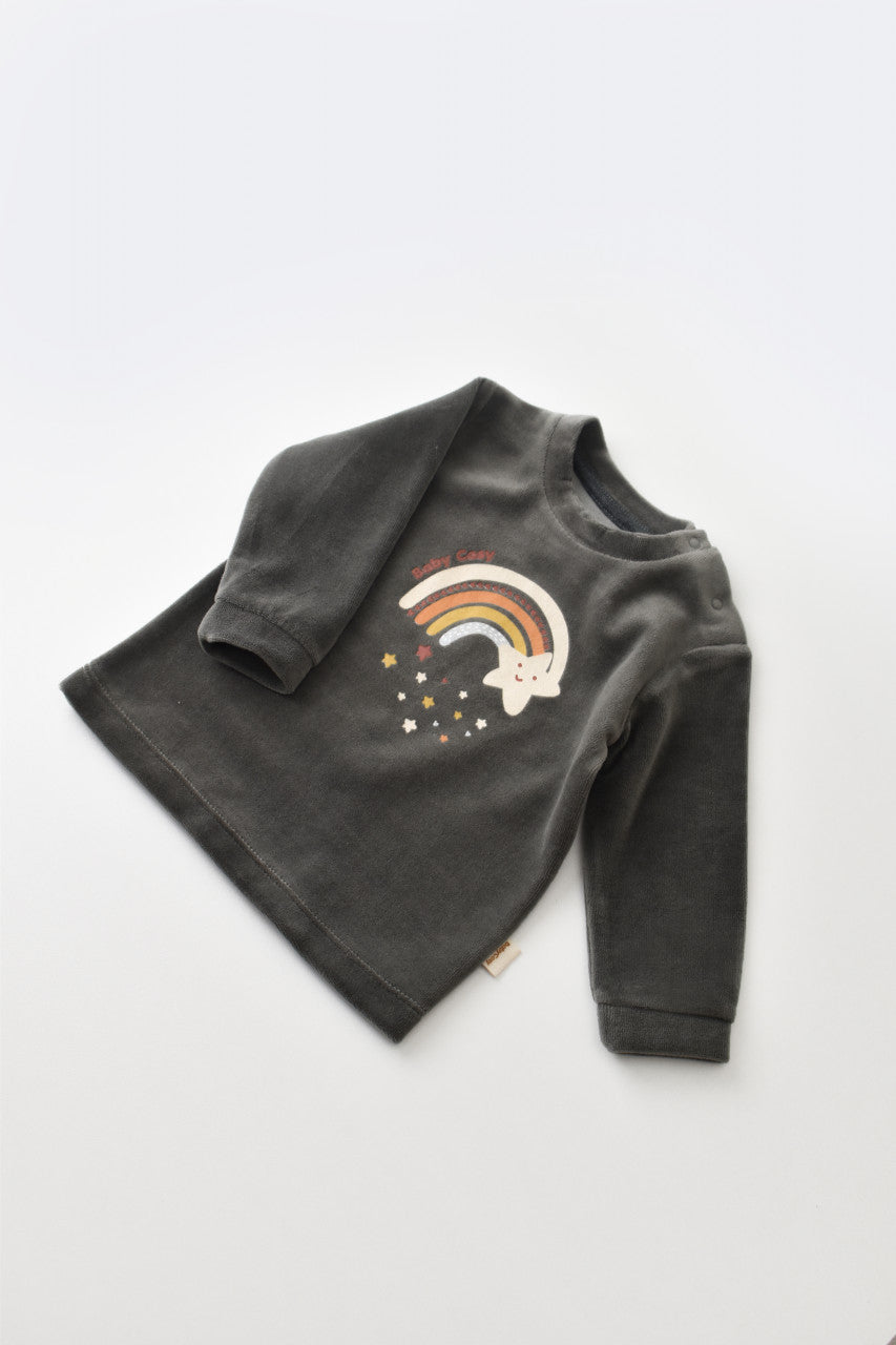 Set Curcubeu cu bluzita cu maneca lunga si pantaloni lungi din 80%bumbac organic si 20% poliester - Antracit, BabyCosy