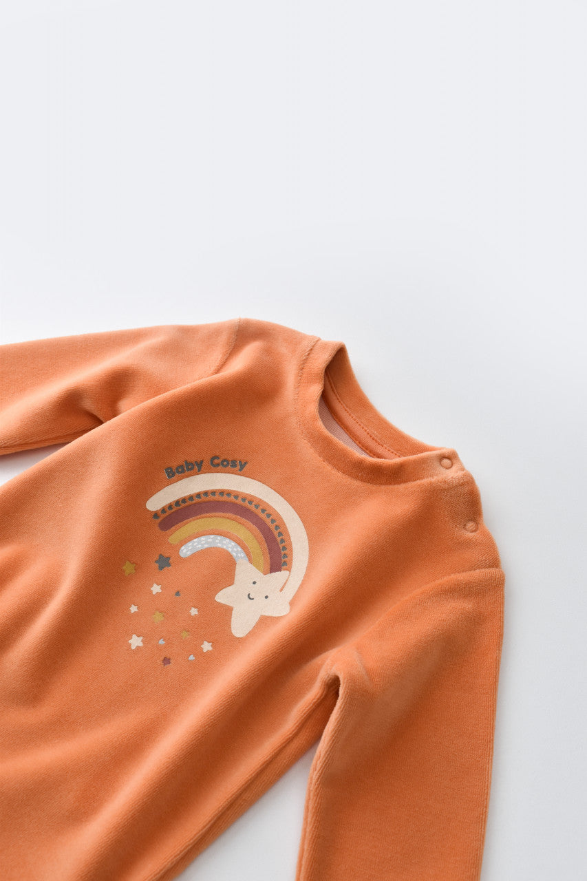 Set Curcubeu cu bluzita cu maneca lunga si pantaloni lungi din 80%bumbac organic si 20% poliester - Portocaliu, BabyCosy