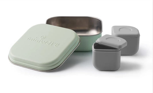 Set cutie cu 2 silipods pentru mancare bebelusi Miniware Grow bento, 3 piese, Keylime+Grey -