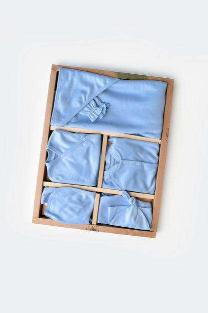 Set de 10 piese pentru nou nascut - 100% bumbac organic - Bleu, BabyCosy