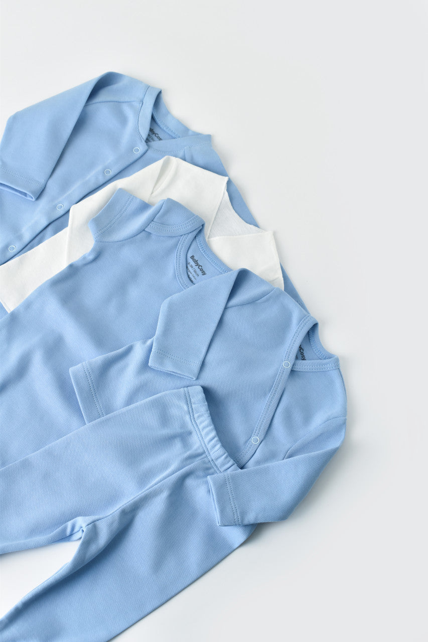 Set de 10 piese pentru nou nascut - 100% bumbac organic - Bleu, BabyCosy