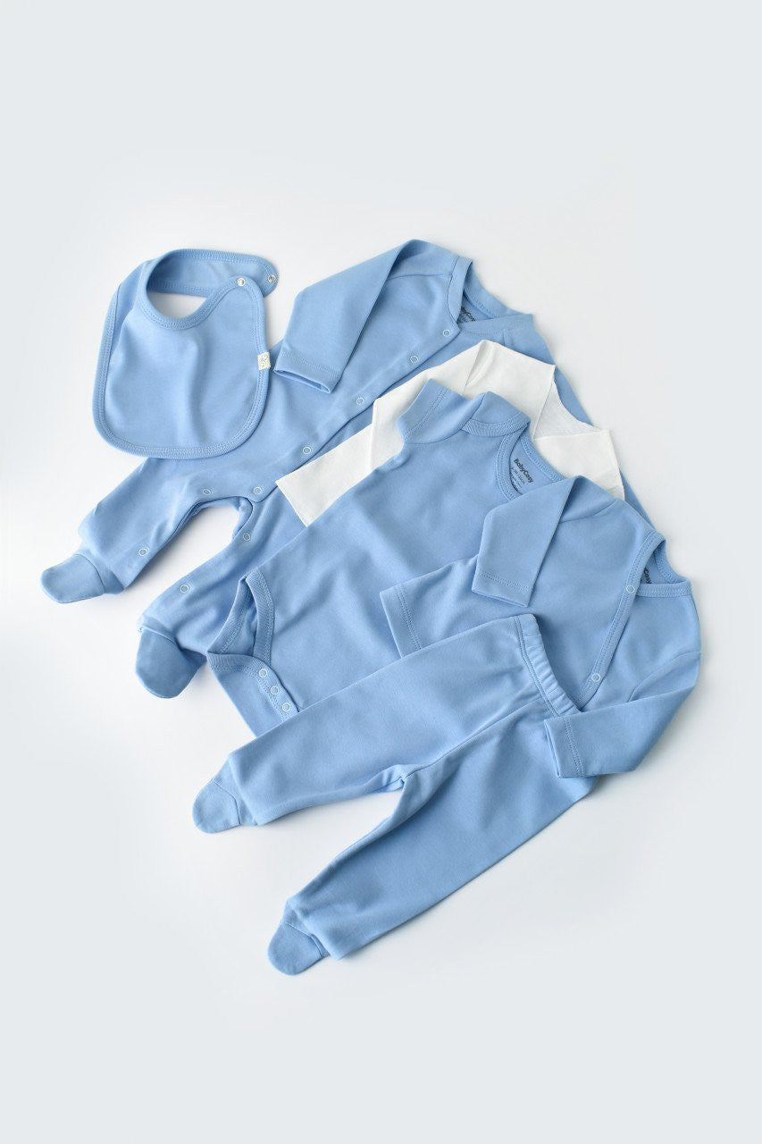 Set de 10 piese pentru nou nascut - 100% bumbac organic - Bleu, BabyCosy