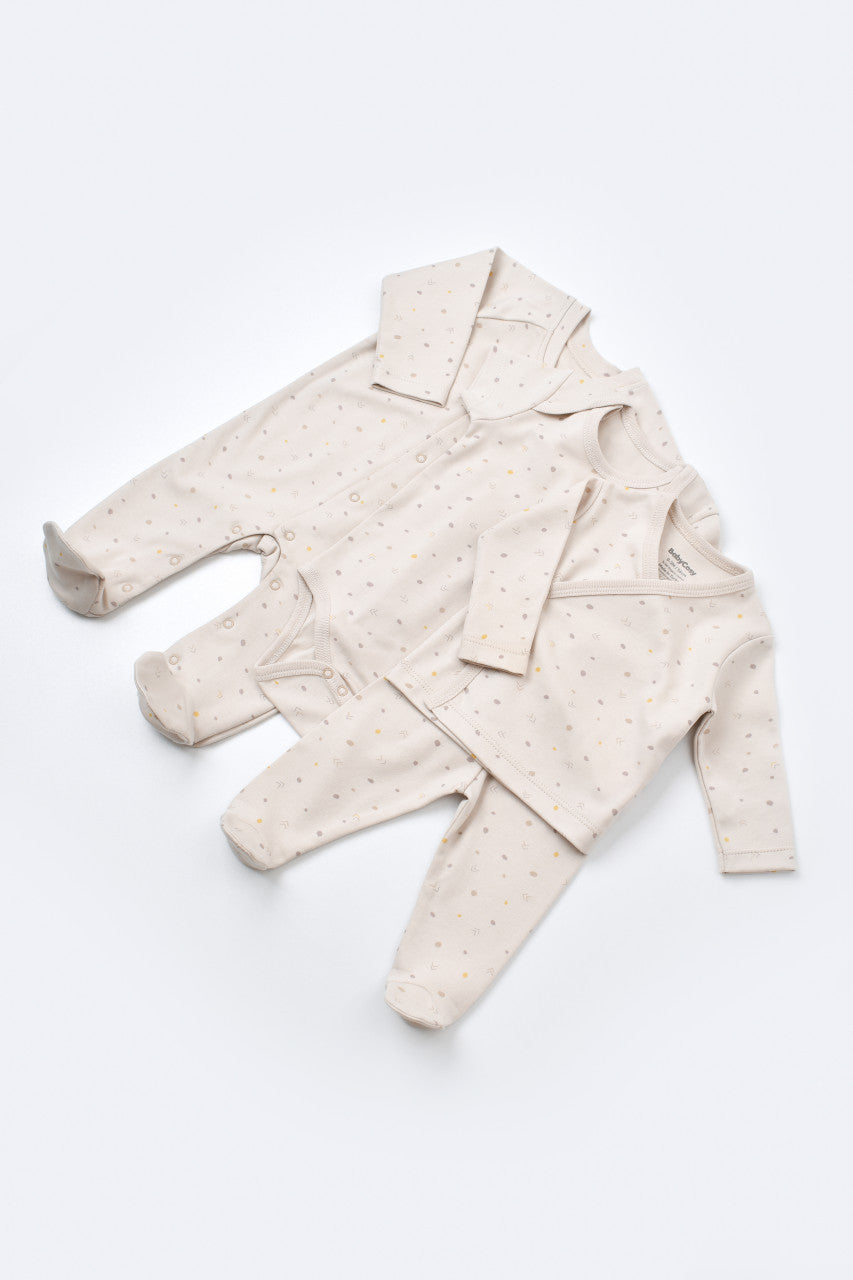 Set de 10 piese pentru nou nascut - 100% bumbac organic - Crem cu buline, BabyCosy