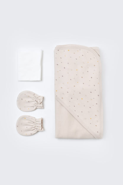 Set de 10 piese pentru nou nascut - 100% bumbac organic - Crem cu buline, BabyCosy