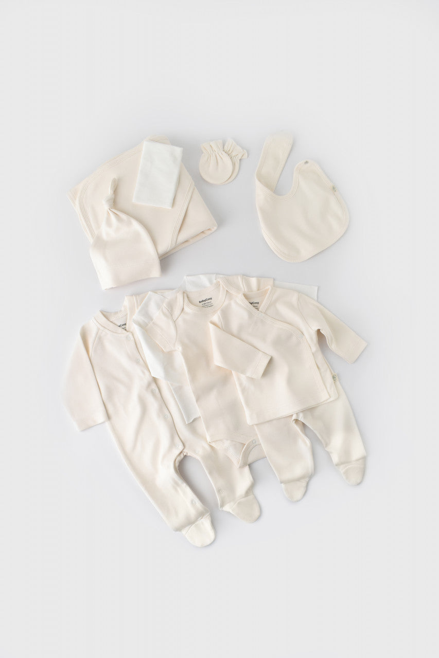 Set de 10 piese pentru nou nascut - 100% bumbac organic - Ecru, BabyCosy