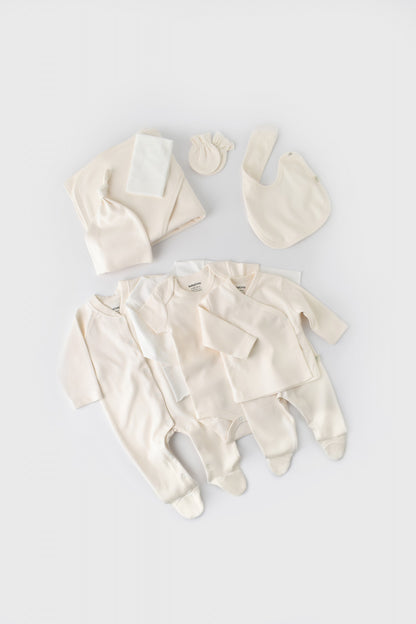 Set de 10 piese pentru nou nascut - 100% bumbac organic - Ecru, BabyCosy