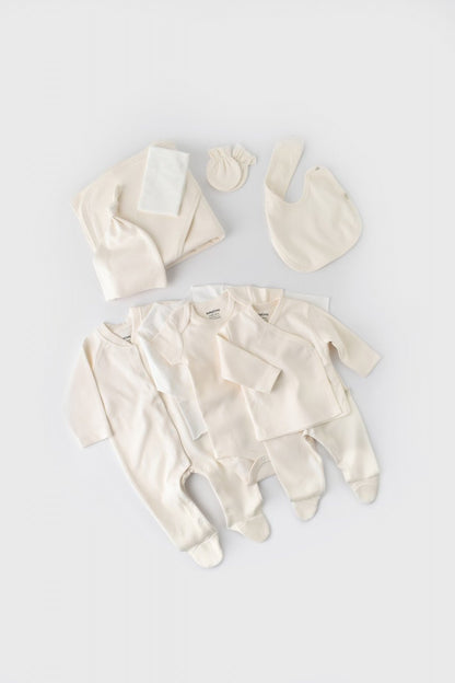 Set de 10 piese pentru nou nascut - 100% bumbac organic - Ecru, BabyCosy