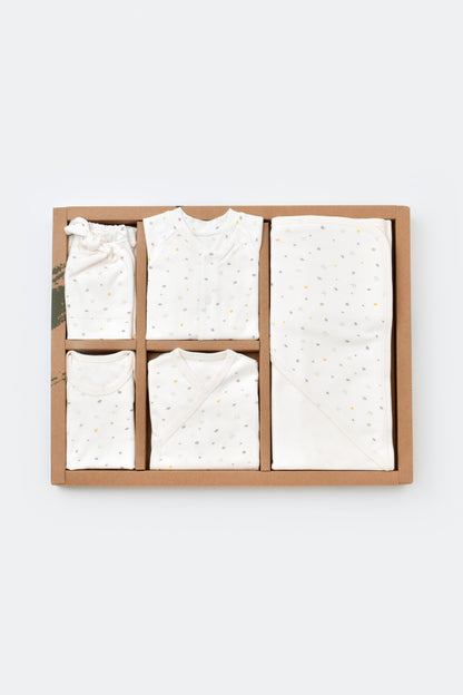 Set de 10 piese pentru nou nascut - 100% bumbac organic - Ecru cu buline, BabyCosy