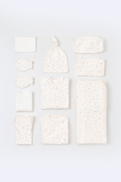 Set de 10 piese pentru nou nascut - 100% bumbac organic - Ecru cu buline, BabyCosy