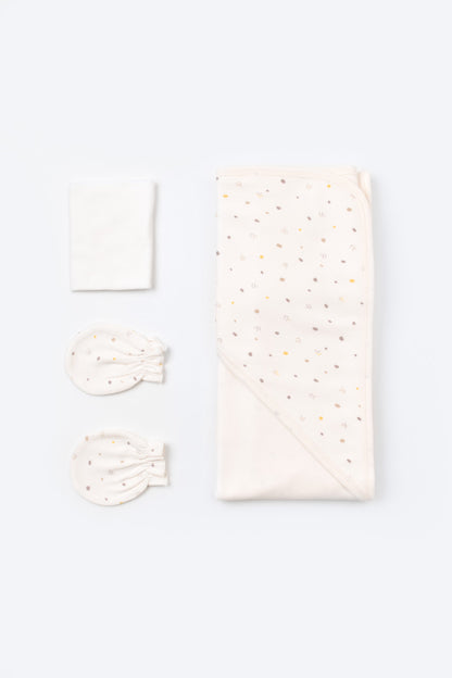 Set de 10 piese pentru nou nascut - 100% bumbac organic - Ecru cu buline, BabyCosy