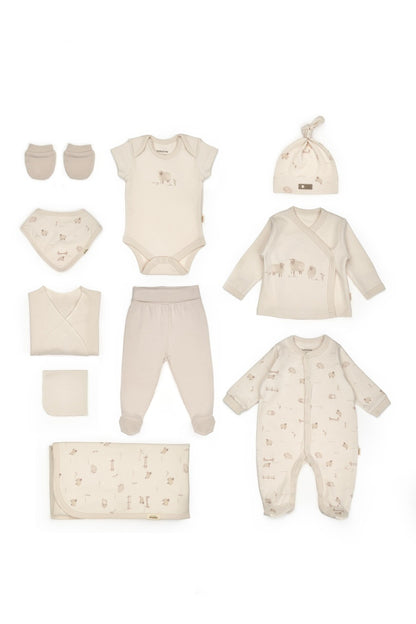 Set de 10 piese pentru nou nascut, 100% bumbac organic, Lamb, BabyCosy