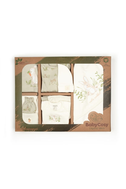 Set de 10 piese pentru nou nascut, 100% bumbac organic, Rabbit, BabyCosy