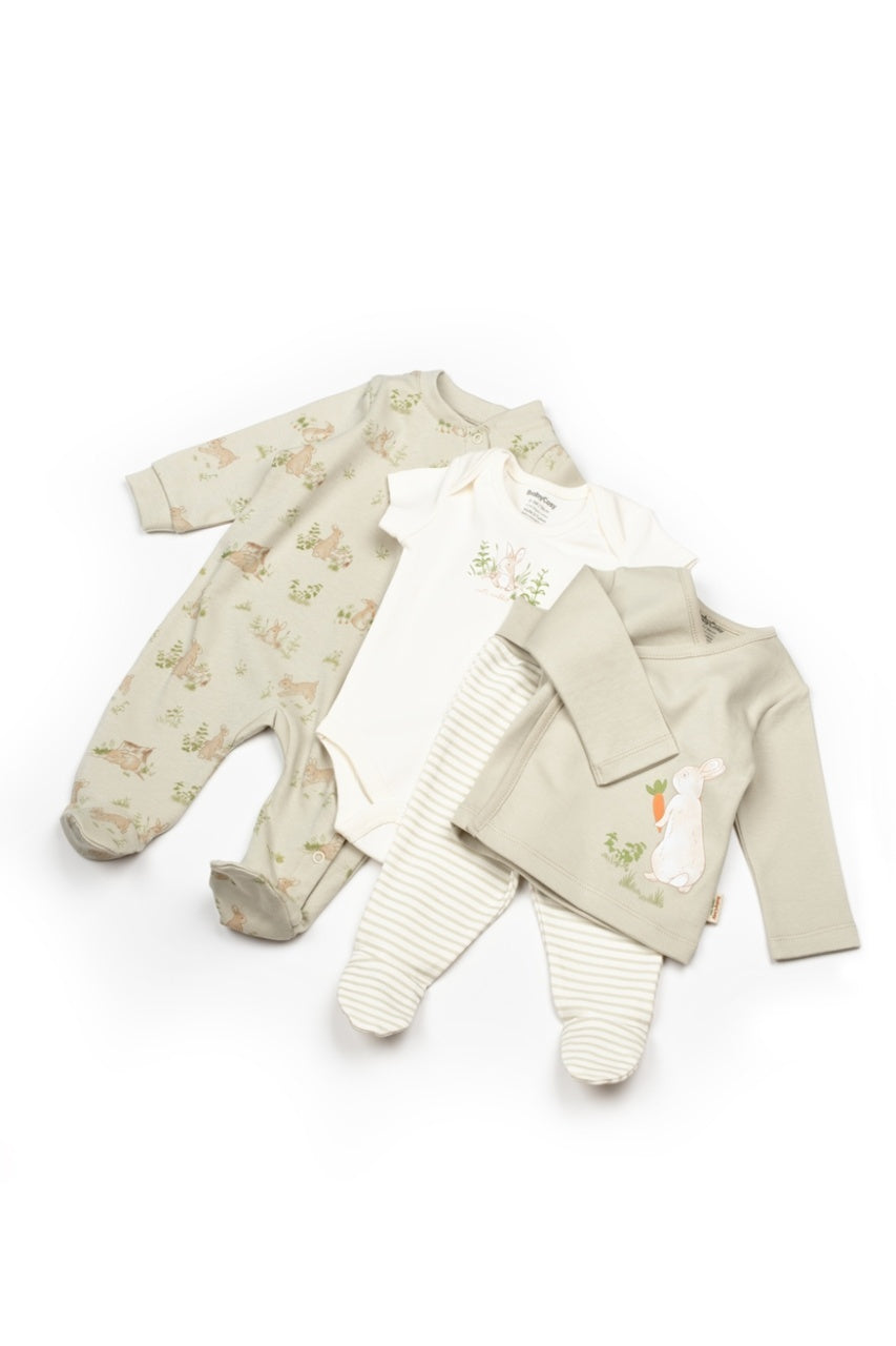 Set de 10 piese pentru nou nascut, 100% bumbac organic, Rabbit, BabyCosy