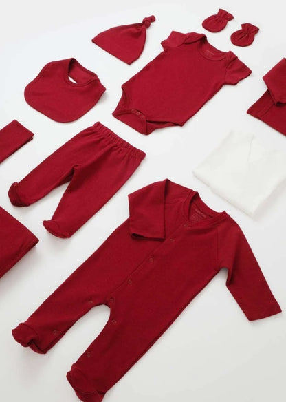 Set de 10 piese pentru nou nascut - 100% bumbac organic - Rosu, BabyCosy