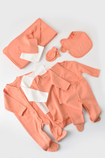 Set de 10 piese pentru nou nascut - 100% bumbac organic - Roz, BabyCosy