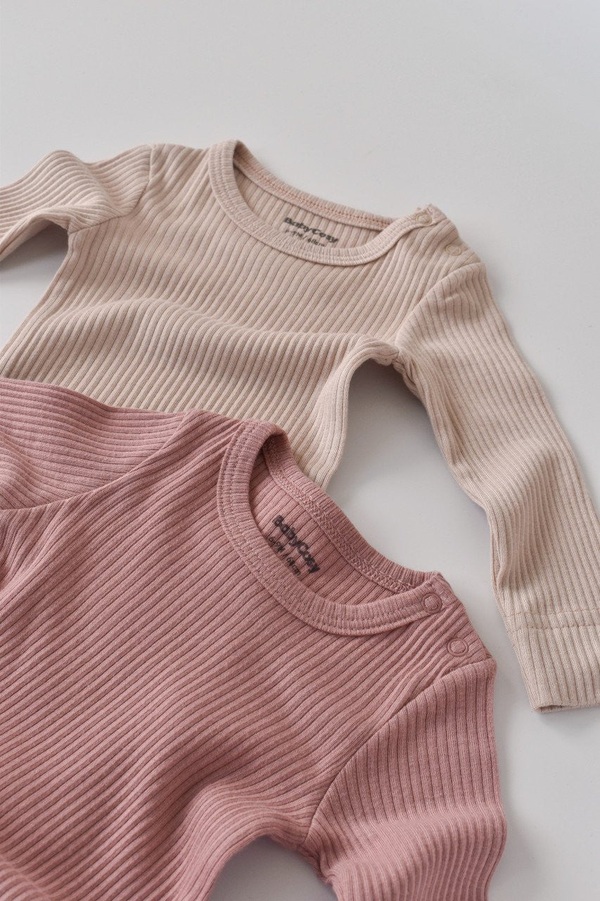 Set de 2 body-uri cu maneca lunga din bumbac organic si modal - Roz/Blush BabyCosy