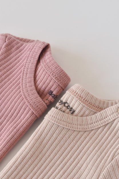 Set de 2 body-uri cu maneca scurta din bumbac organic si modal - Roz/Blush BabyCosy