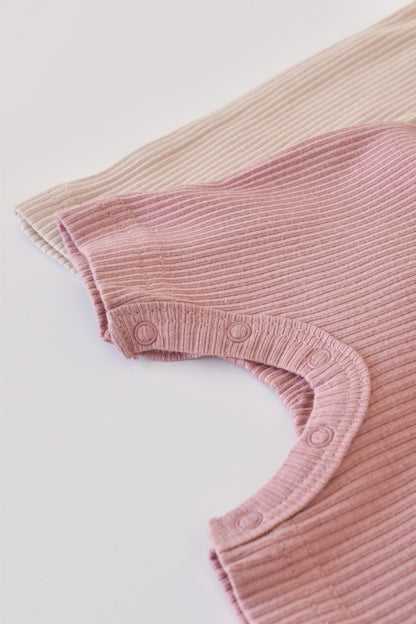 Set de 2 salopetele cu maneca scurta din bumbac organic si modal - Roz/ Blush BabyCosy