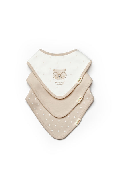 Set de 3 bavete pentru nou nascut, 100% bumbac organic, TeddyBear, BabyCosy