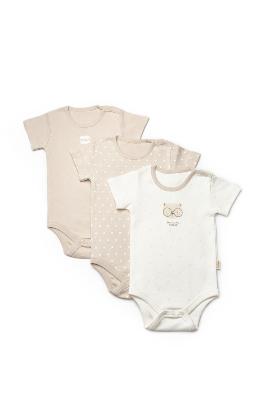 Set de 3 body TeddyBear, BabyCosy, 100% bumbac