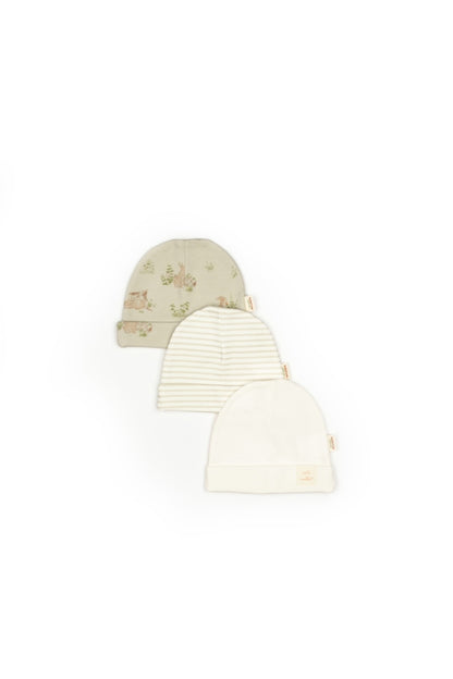 Set de 3 caciulite pentru nou nascut, 100% bumbac organic, Rabbit, BabyCosy