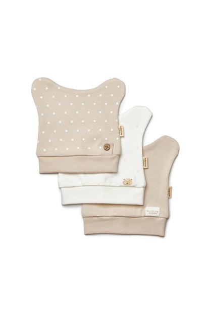 Set de 3 caciulite pentru nou nascut, 100% bumbac organic, TeddyBear, BabyCosy