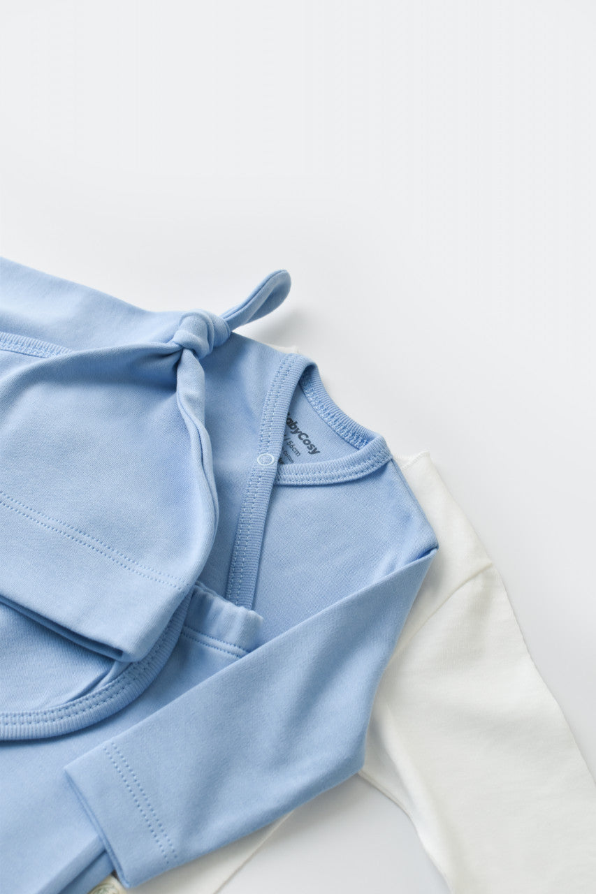 Set de 5 piese pentru nou nascut - 100% bumbac organic - Bleu, BabyCosy