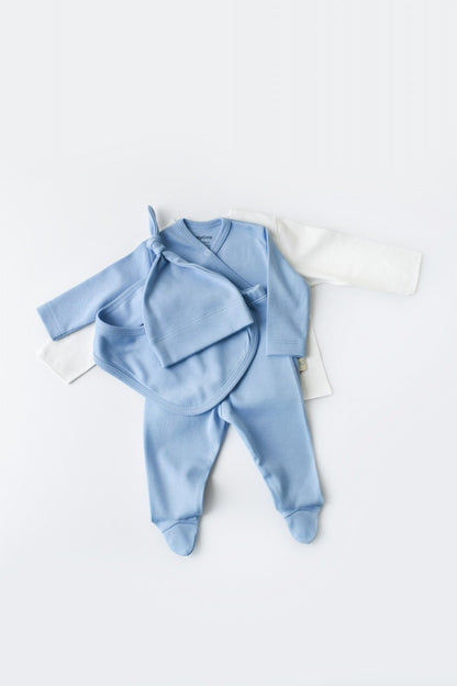 Set de 5 piese pentru nou nascut - 100% bumbac organic - Bleu, BabyCosy
