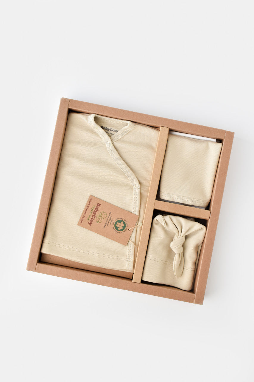 Set de 5 piese pentru nou nascut - 100% bumbac organic - Crem, BabyCosy