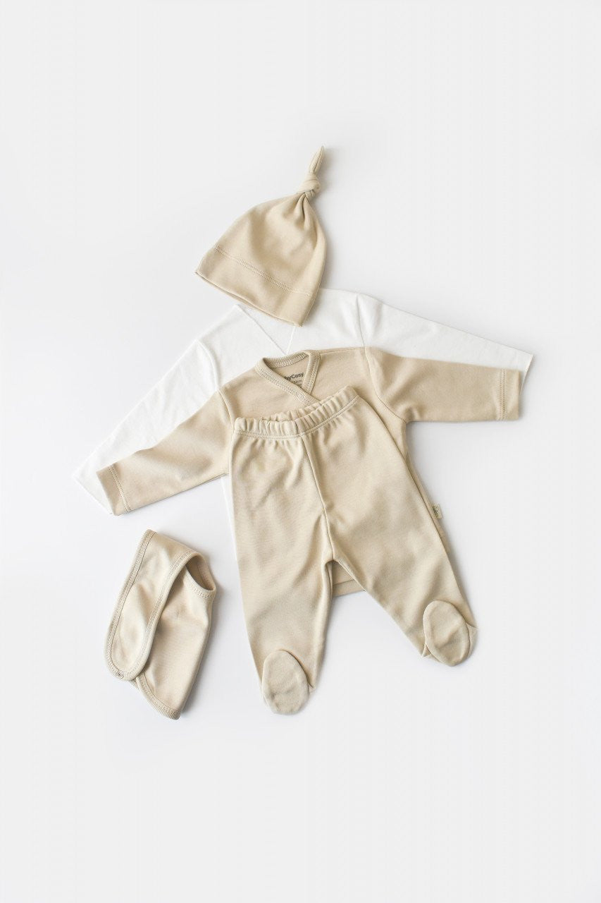 Set de 5 piese pentru nou nascut - 100% bumbac organic - Crem, BabyCosy