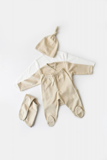 Set de 5 piese pentru nou nascut - 100% bumbac organic - Crem, BabyCosy