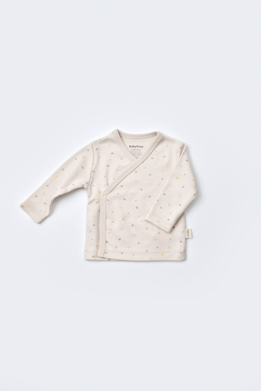 Set de 5 piese pentru nou nascut - 100% bumbac organic - Crem cu buline, BabyCosy