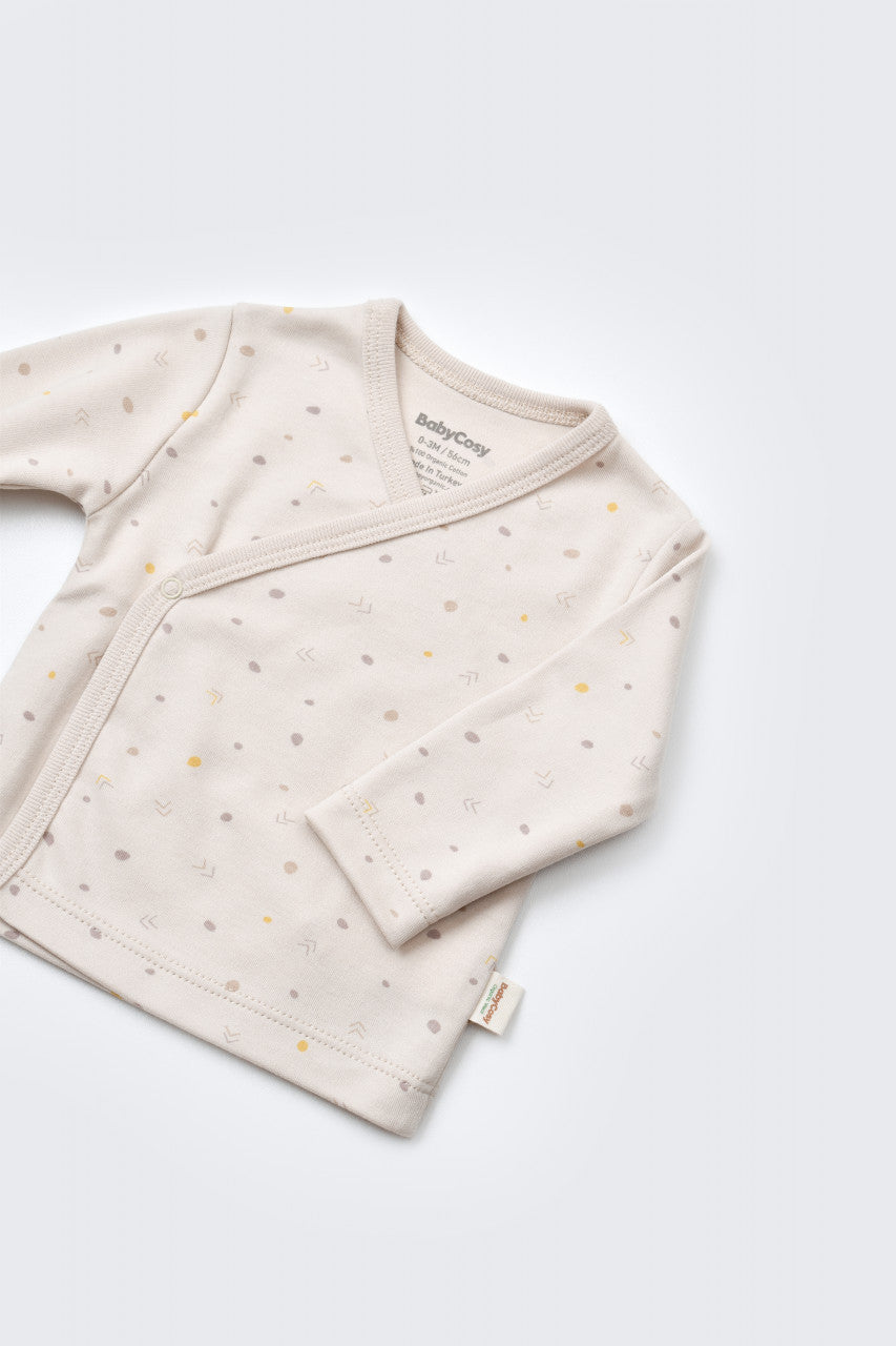 Set de 5 piese pentru nou nascut - 100% bumbac organic - Crem cu buline, BabyCosy