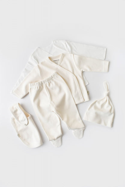 Set de 5 piese pentru nou nascut - 100% bumbac organic - Ecru, BabyCosy