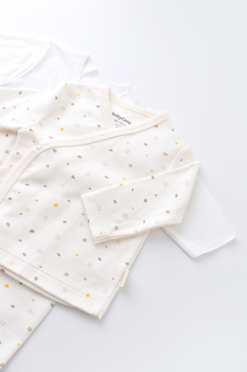Set de 5 piese pentru nou nascut - 100% bumbac organic - Ecru cu buline, BabyCosy