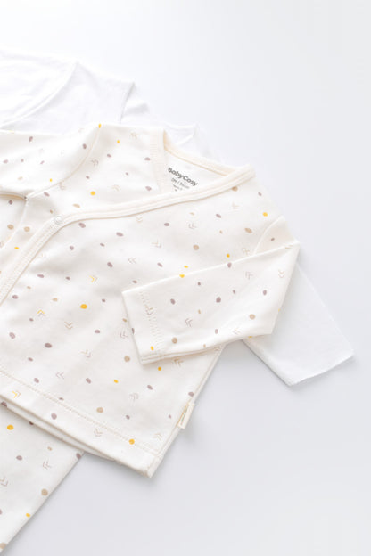 Set de 5 piese pentru nou nascut - 100% bumbac organic - Ecru cu buline, BabyCosy
