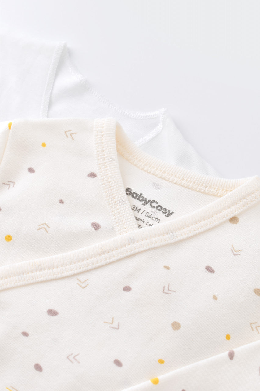 Set de 5 piese pentru nou nascut - 100% bumbac organic - Ecru cu buline, BabyCosy