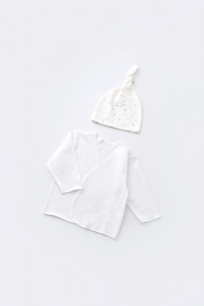 Set de 5 piese pentru nou nascut - 100% bumbac organic - Ecru cu buline, BabyCosy