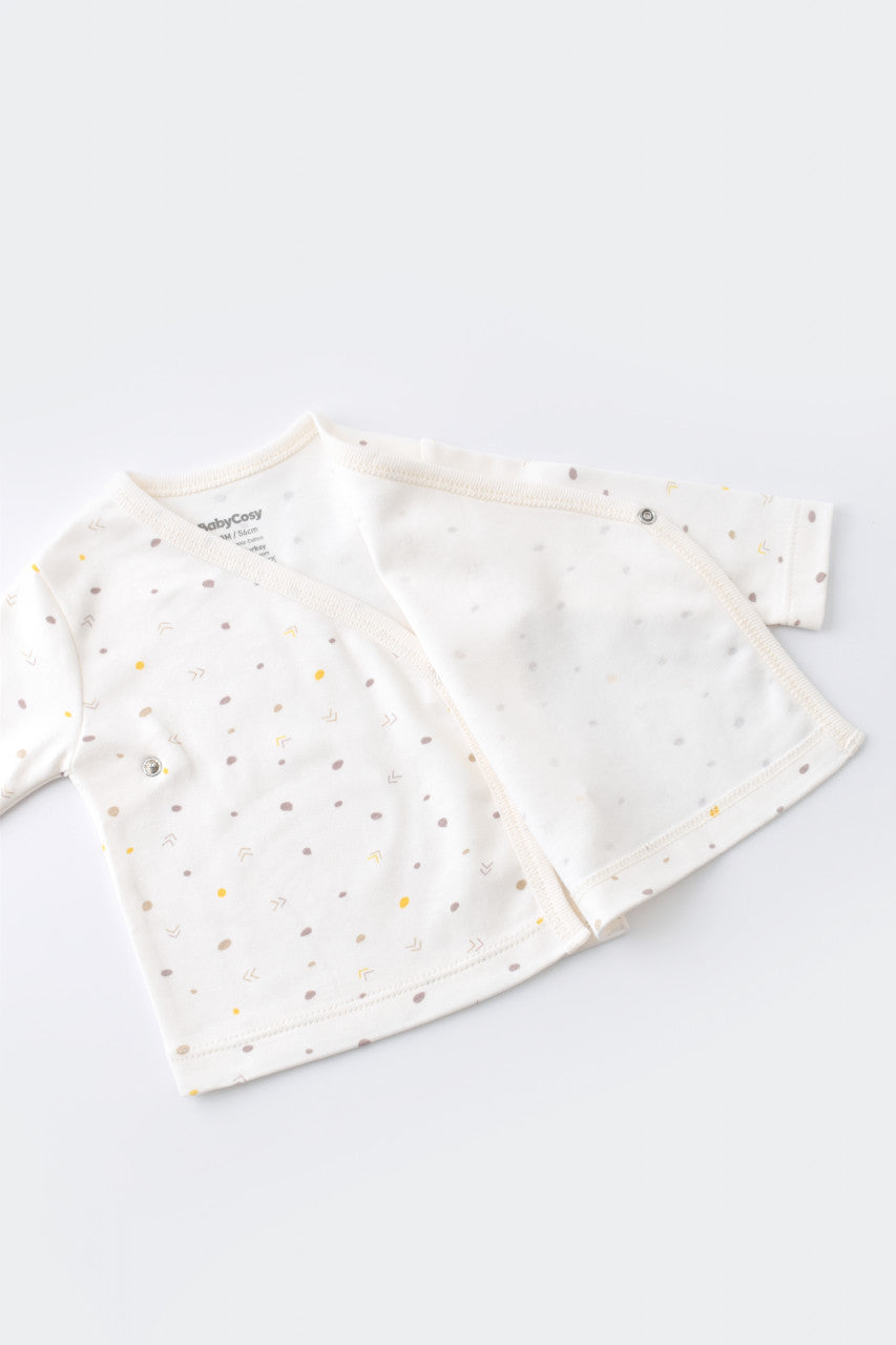 Set de 5 piese pentru nou nascut - 100% bumbac organic - Ecru cu buline, BabyCosy