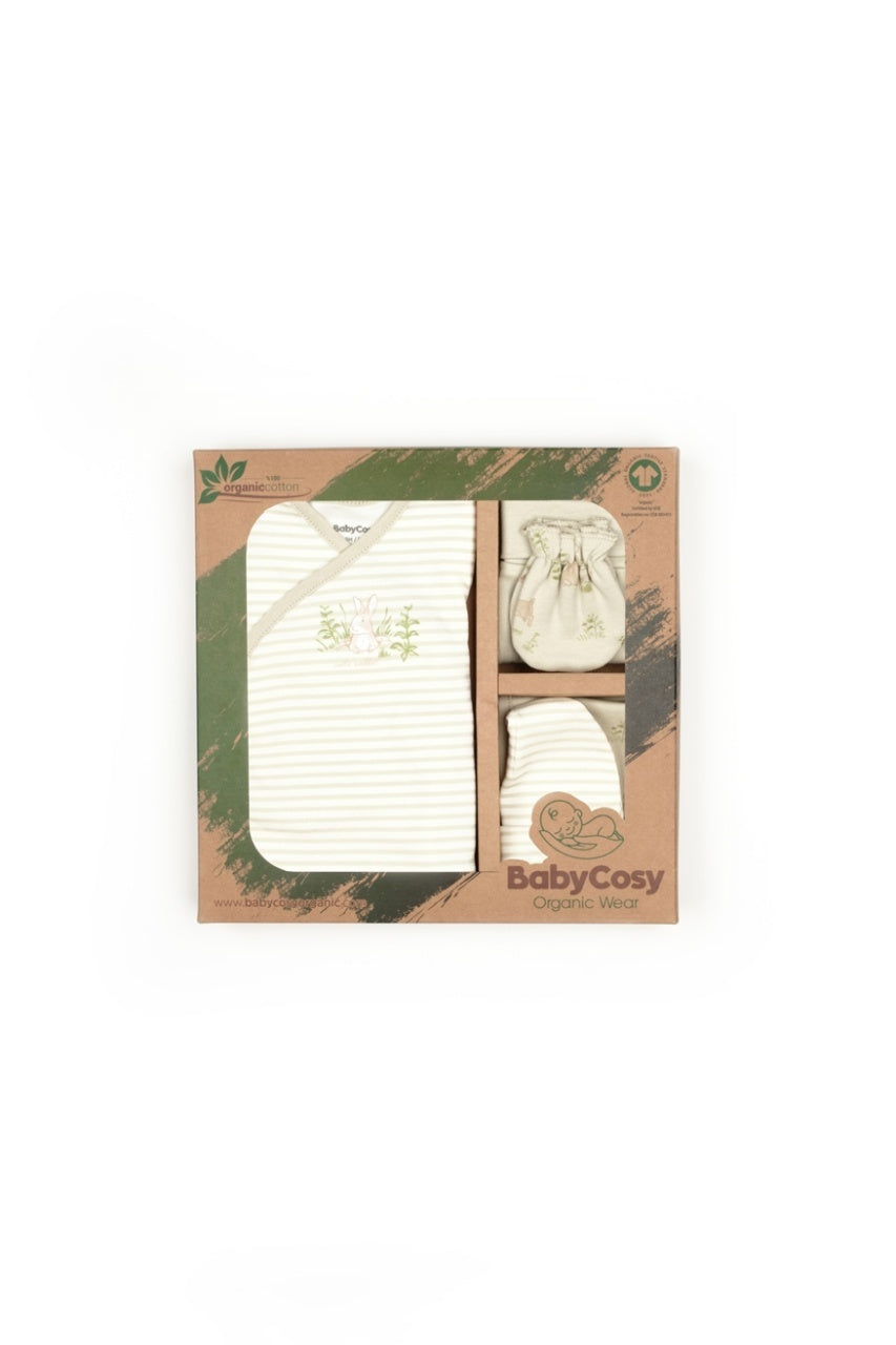 Set de 5 piese pentru nou nascut, 100% bumbac organic, Rabbit, BabyCosy