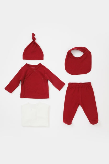 Set de 5 piese pentru nou nascut - 100% bumbac organic - Rosu, BabyCosy