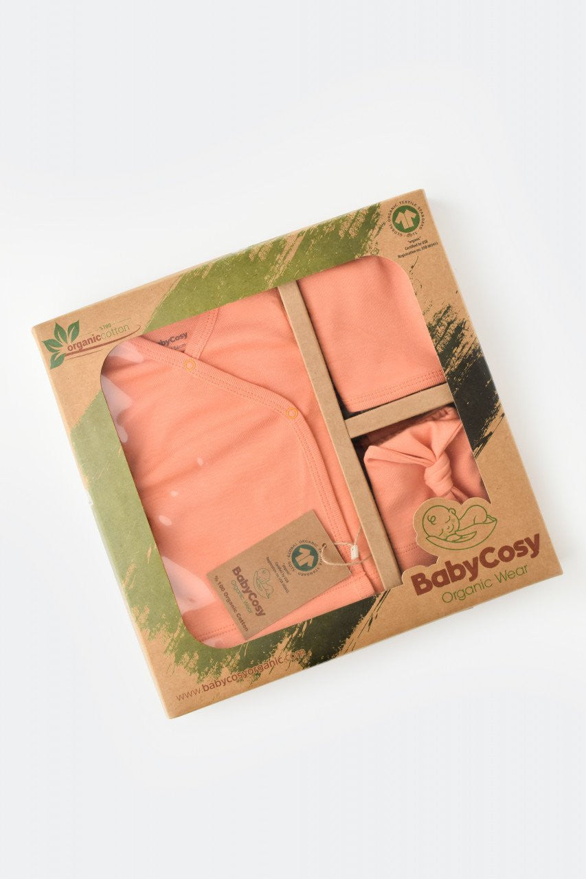 Set de 5 piese pentru nou nascut - 100% bumbac organic - Roz Piersica, BabyCosy