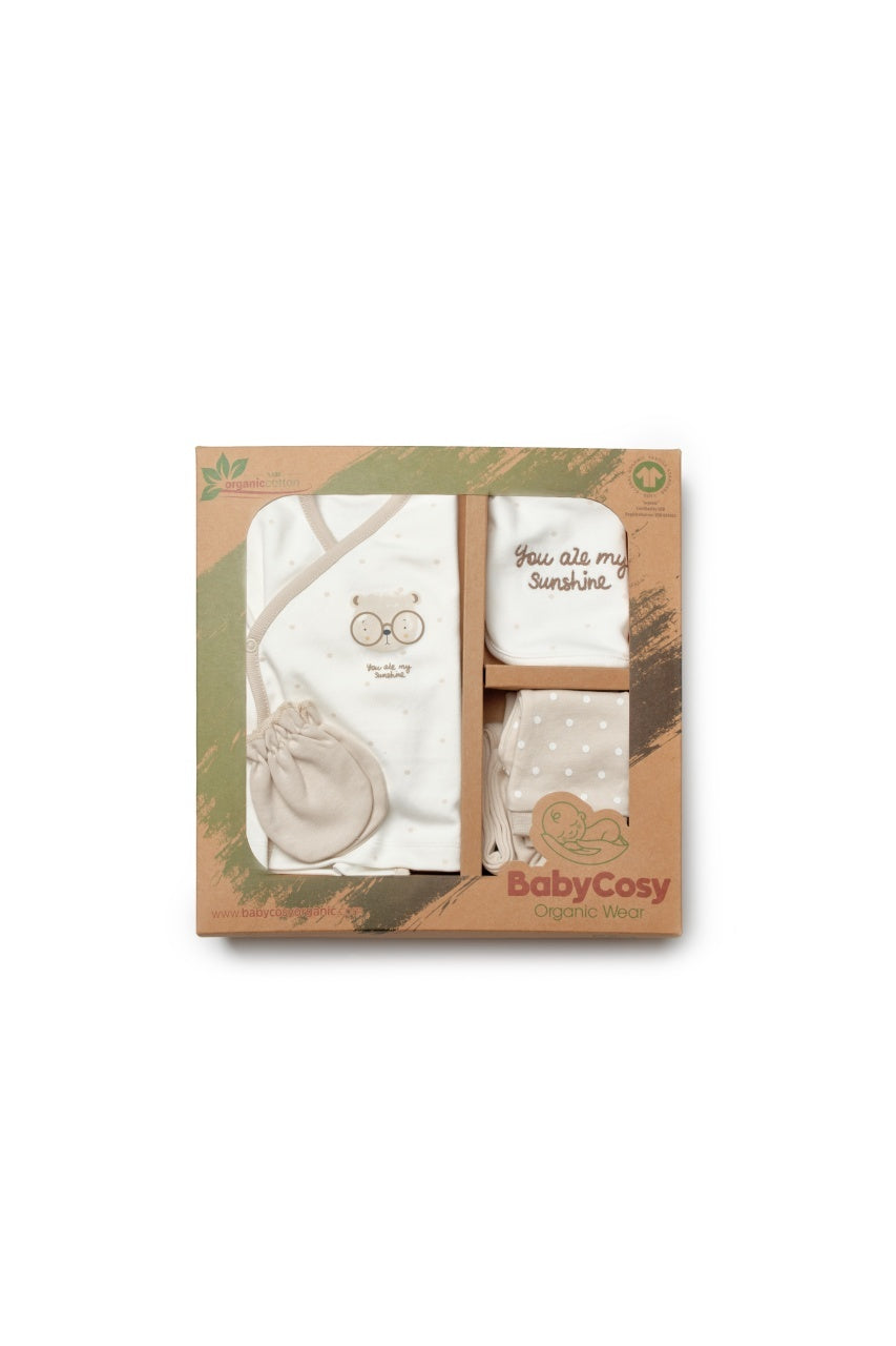 Set de 5 piese pentru nou nascut, 100% bumbac organic, TeddyBear, BabyCosy
