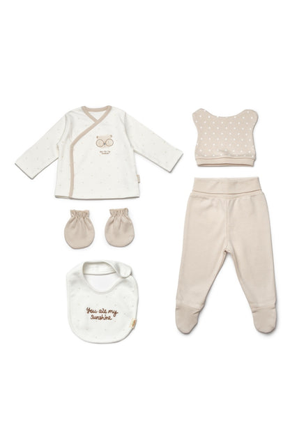 Set de 5 piese pentru nou nascut, 100% bumbac organic, TeddyBear, BabyCosy
