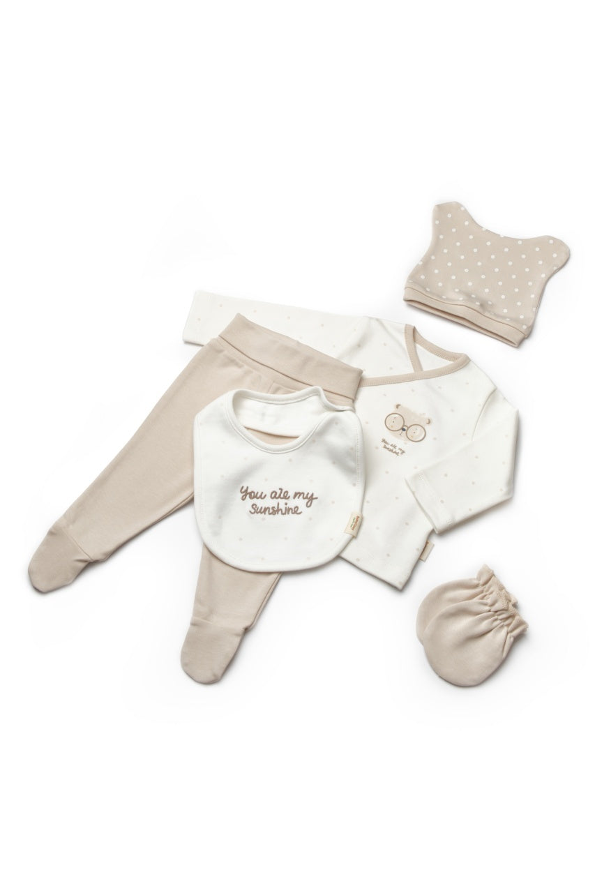Set de 5 piese pentru nou nascut, 100% bumbac organic, TeddyBear, BabyCosy